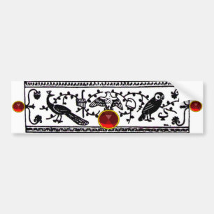 AUTOCOLLANT DE VOITURE DÉCOR ANTIQUE, ANIMAUX NOIR BLANC, OISEAUX RUBIS R