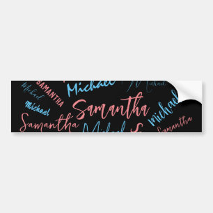 Autocollant De Voiture Deux noms couples motif monogramme bleu rose clair