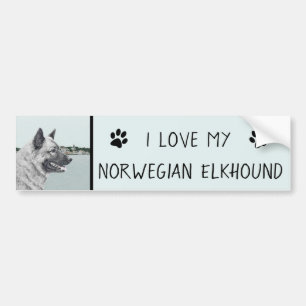 Autocollant De Voiture Elkhound norvégien à la peinture de village - Chie