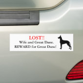 Autocollant De Voiture Épouse perdue et great dane. Récompense ! (En voiture)