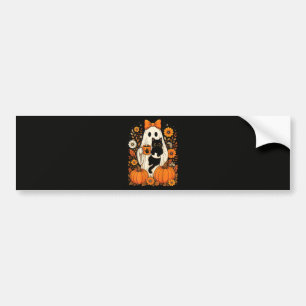 Autocollant De Voiture Fantôme groovy d'Halloween tenant un chat noir flo