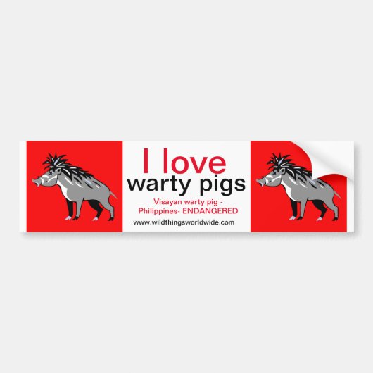 Autocollant De Voiture Faune - J'aime Warty PIGS - Warthog - Rouge (Devant)