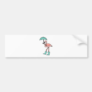 Autocollant De Voiture Flamant rose tenant le parapluie et portant des