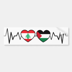 Autocollant De Voiture Heartbeat Lebanon Palestine Unity drapeaux.