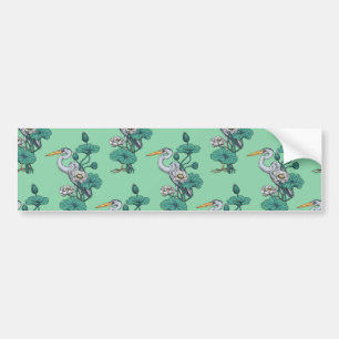 Autocollant De Voiture Héron dans le jardin de lotus blanc sur jade