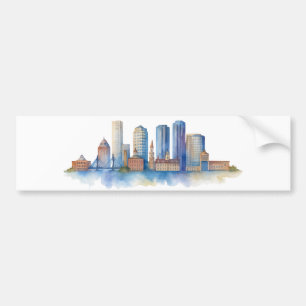Autocollant De Voiture Horizon de la ville de Boston à l'aquarelle   Mode