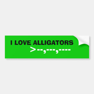 AUTOCOLLANT DE VOITURE J'AIME DES ALLIGATORS, >--,---,-----