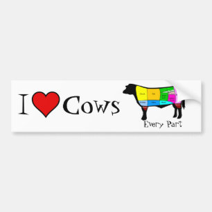 Autocollant De Voiture J'aime des vaches…. Chaque partie