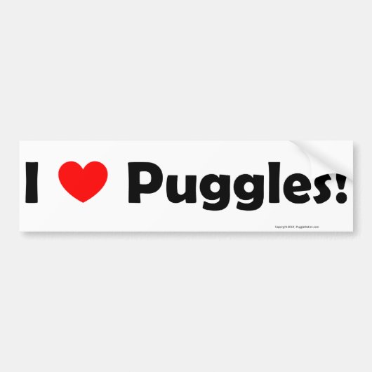 Autocollant De Voiture J'aime l'adhésif pour pare-chocs de Puggles (Devant)