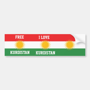 AUTOCOLLANT DE VOITURE J'AIME LE KURDISTAN ET LE DRAPEAU LIBRE DU
