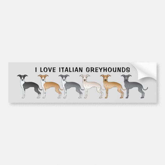 Autocollant De Voiture J'Aime Les Greyhounds Italiens Avec De Mignons Chi (Devant)