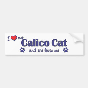 Autocollant De Voiture J'aime mon chat de calicot (le chat femelle)