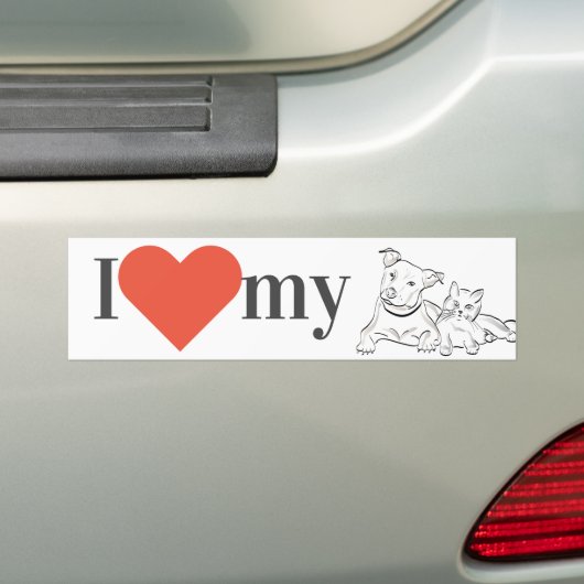 Autocollant De Voiture "J'aime mon" chat et chien / animaux de compagnie (En voiture)