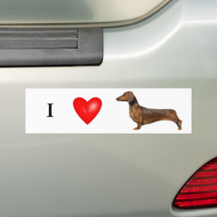 Autocollant De Voiture J'Aime Mon Coeur Rouge Dachshund