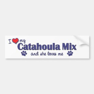 Autocollant De Voiture J'aime mon mélange de Catahoula (le chien femelle