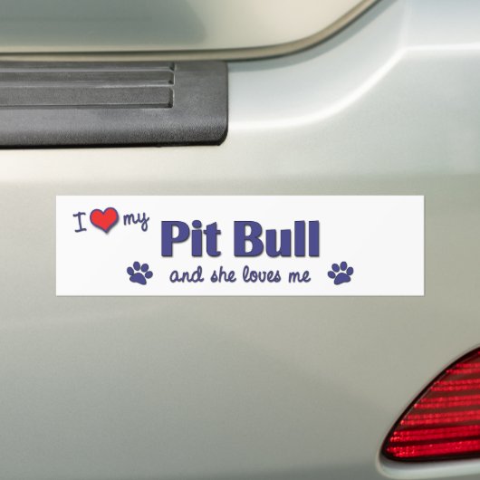Autocollant De Voiture J'aime mon pitbull (le chien femelle) (En voiture)