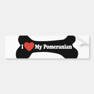 Autocollant De Voiture J'aime mon Pomeranian - os de chien