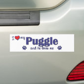 Autocollant De Voiture J'aime mon Puggle (le chien masculin) (En voiture)