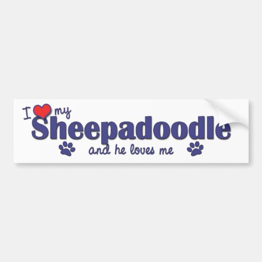 Autocollant De Voiture J'aime mon Sheepadoodle (le chien masculin) (Devant)