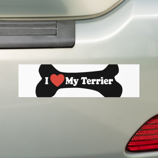 Autocollant De Voiture J'aime mon Terrier - os de chien (En voiture)