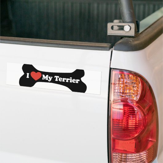 Autocollant De Voiture J'aime mon Terrier - os de chien (Sur camion)