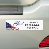 Autocollant De Voiture Je veux qu'Obama échoue (En voiture)