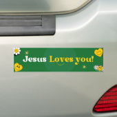 Autocollant De Voiture Jésus Vous Aime Vert Jaune Smiley Mignonne (En voiture)