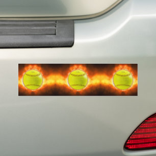 Autocollant De Voiture Les flammes de balle rapide de softball jaune de S