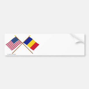 Autocollant De Voiture Les USA et drapeaux croisés par Roumanie