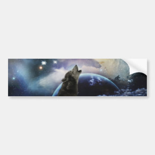 Autocollant De Voiture Loup hurlant à la lune