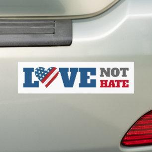 Autocollant De Voiture Love Not Hate USA Drapeau Bold Rustic Heart Blanc