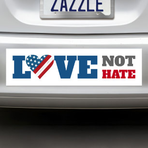 Autocollant De Voiture Love Not Hate USA Drapeau Bold Rustic Heart Blanc