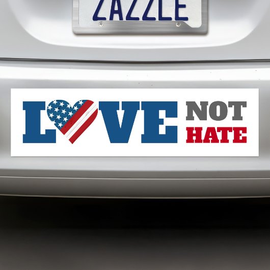 Autocollant De Voiture Love Not Hate USA Drapeau Bold Rustic Heart Blanc