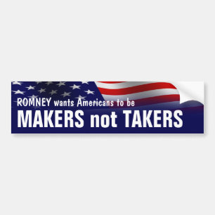 Autocollant De Voiture Makers Not Takers - Romney Ryan 2012