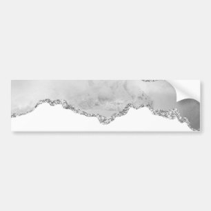 Autocollant De Voiture Marbre Blanc Gris Agate Simple Paillettes Argentée