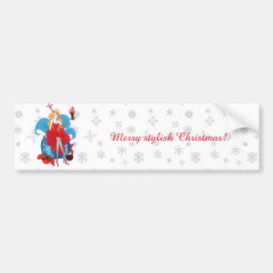 Autocollant De Voiture Mode Illustration de Noël stylisée en gris rouge