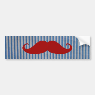 Autocollant De Voiture Moustache rouge drôle et rayures blanches bleues