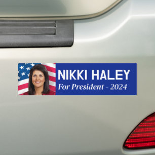Autocollant De Voiture Nikki Haley - Photo de campagne avec drapeau améri