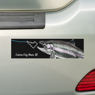 AUTOCOLLANT DE VOITURE NOM DE LA VILLE PERSONNALISÉE STEELHEAD ICI PÊCHE 