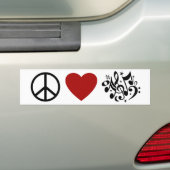 Autocollant De Voiture Peace Love Harmony Red Heart Black Notes musicales (En voiture)