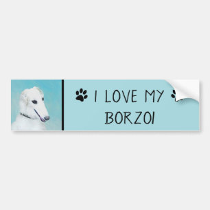Autocollant De Voiture Peinture de Borzoi (Blanc) - Joli Chien d'origine