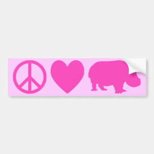 Autocollant De Voiture Pink Peace Love et Hippopotames