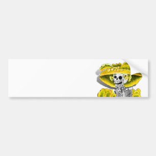 Autocollant De Voiture Rire Skeleton Woman dans Yellow Bonnet