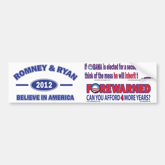 Autocollant De Voiture Romney Et Ryan 2012 (Devant)