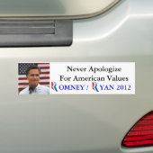Autocollant De Voiture Romney/Ryan 2012 ne font jamais des excuses pour (En voiture)