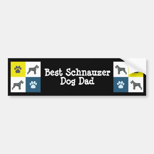 Autocollant De Voiture Schnauzer Chien Silhouette Jaune et Grille Bleue (Devant)