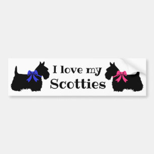 Autocollant De Voiture Scottish Terrier, j'aime mes Scotties, avec un arc