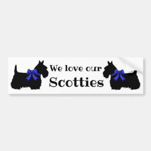 Autocollant De Voiture Scottish Terrier, Nous aimons nos Scottish/blue bo