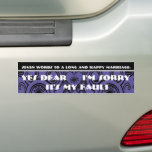 Autocollant De Voiture Sept Mots À Un Mariage Long Et Heureux<br><div class="desc">Sticker Mariage noir violet et blanc amusant. FUNNY MAIS VRAI. MOTS DE SAGESSE à la salle. 7 Paroles pour un mariage long et heureux - Je suis désolé - Oui Cher - C'est ma faute. Parfait pour la Bachelorette Party !</div>