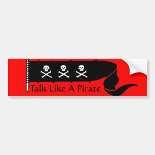 AUTOCOLLANT DE VOITURE SKULLS  AND CROSSED BONES RED BLACK PIRATE FLAG